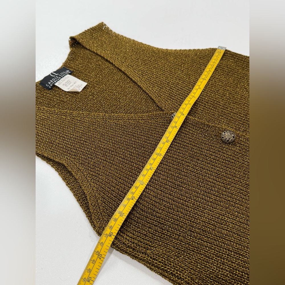 Vintage Carole Little Olive Gold Metallic Sleeveless Button Up Knit Dress S Mini - Picture 6 of 8